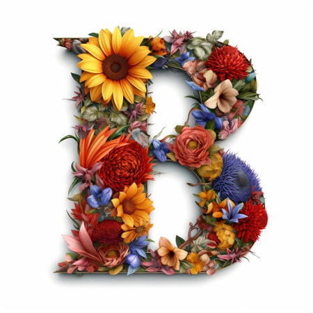 Floral and sunflower, colorful illustration letter B Generative AIの素材