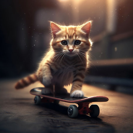 Cat Riding a Skateboard Generative AIの素材