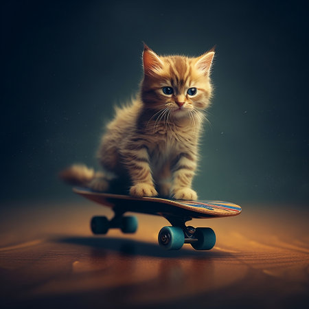 Cat Riding a Skateboard Generative AIの素材