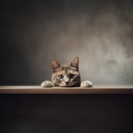 A Cute Cat Peering over a Table with Large Empty Space Generative AIの素材