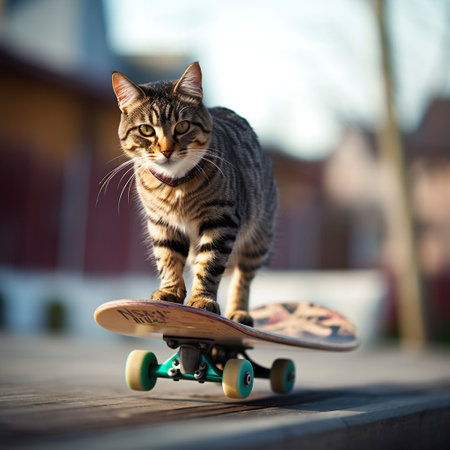 Cat Riding a Skateboard Generative AIの素材