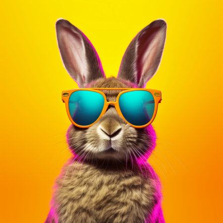 Cool Bunny with Sunglasses on Colorful Background Generative AIの素材