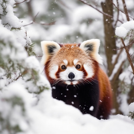 Red Panda in Winter Snow Generative AIの素材