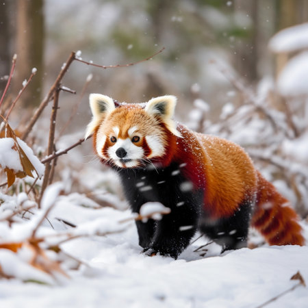 Red Panda in Winter Snow Generative AIの素材