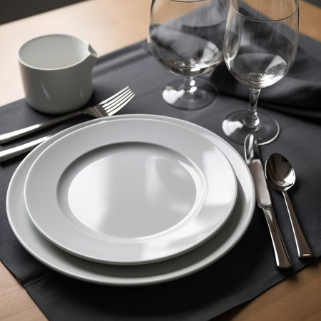 Modern Dining Table with Plates Generative AIの素材