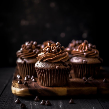 Choco Cupcakes on Wooden Surface Generative AIの素材