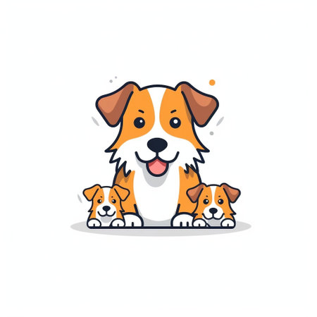 Iconic Vector Illustration of Cute Dog with Puppies Generative AIの素材