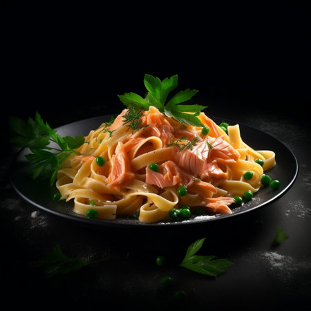 Smoked Salmon Fettuccine with Parsley Generative AIの素材