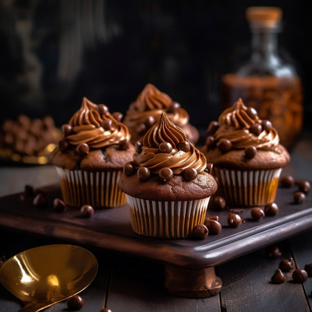 Choco Cupcakes on Wooden Surface Generative AIの素材