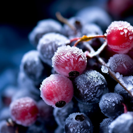 Frozen Berries on Ice with Selective Focus Generative AIの素材
