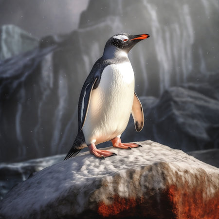 A Gentoo Penguin Standing on a Rock Generative AIの素材