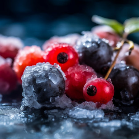Frozen Berries on Ice with Selective Focus Generative AIの素材