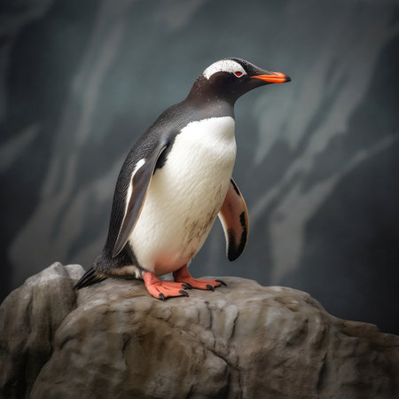 A Gentoo Penguin Standing on a Rock Generative AIの素材