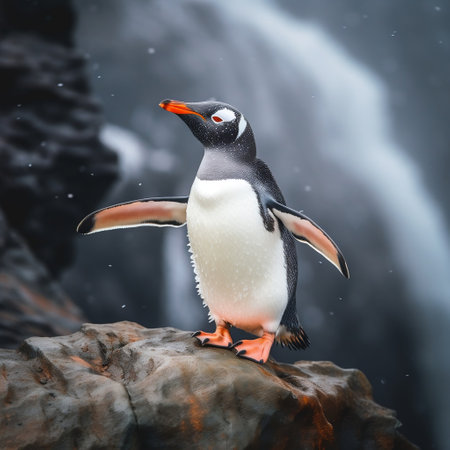 A Gentoo Penguin Standing on a Rock Generative AIの素材