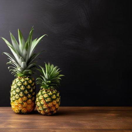 Pineapple Fruit on Wooden Table with Copy Space Generative AIの素材