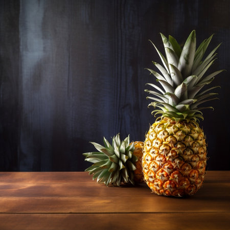 Pineapple Fruit on Wooden Table with Copy Space Generative AIの素材