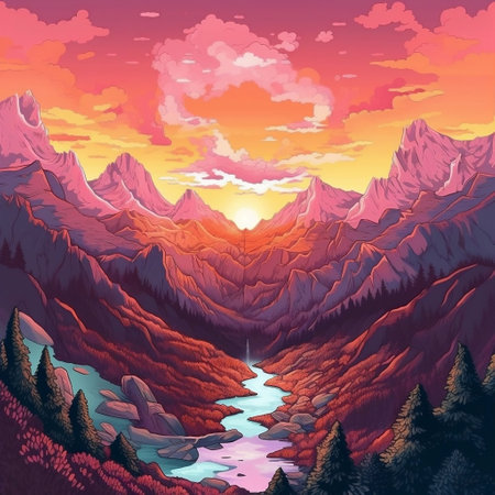 Sunset in the Swiss Alps, Europe Generative AIの素材