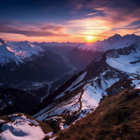 Sunset in the Swiss Alps, Europe Generative AIの素材