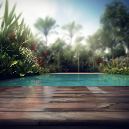 Swimming Pool and Terrace on Nature BackgroundI Generative AIの素材