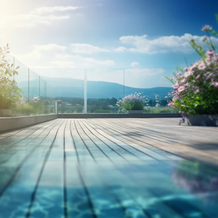 Swimming Pool and Terrace on Nature BackgroundI Generative AIの素材
