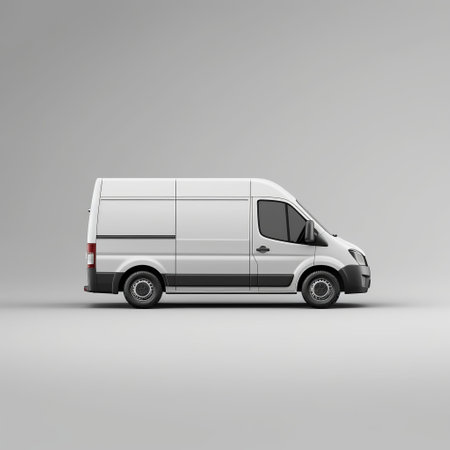 Isolated Clean White Delivery Van on Empty Background Generative AIの素材