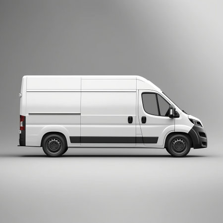 Isolated Clean White Delivery Van on Empty Background Generative AIの素材