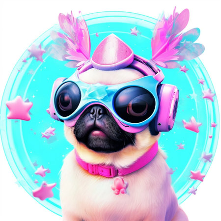 Fairy Kei Pug: VR-Headset Wearing Dog Generative AIの素材