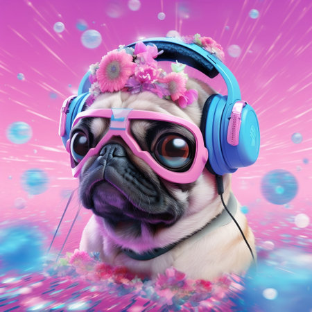 Fairy Kei Pug: VR-Headset Wearing Dog Generative AIの素材