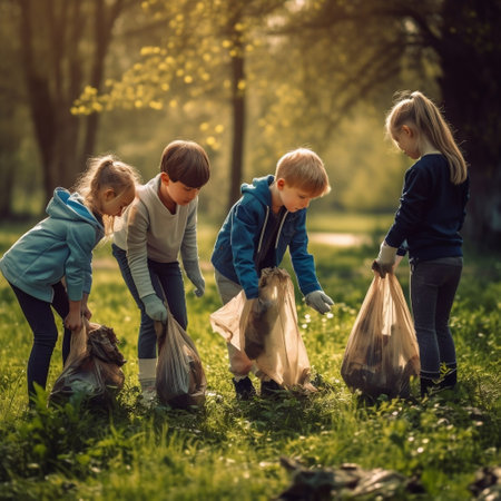 Earth Day: Park Cleanup by Children Generative AIの素材