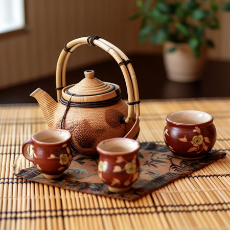 Japanese Tea Set: Bamboo Background Generative AIの素材