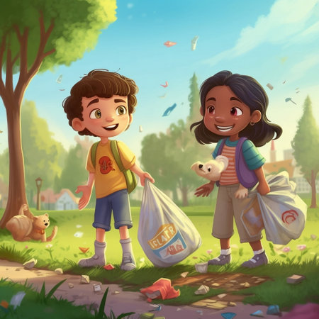 Earth Day: Park Cleanup by Children Generative AIの素材