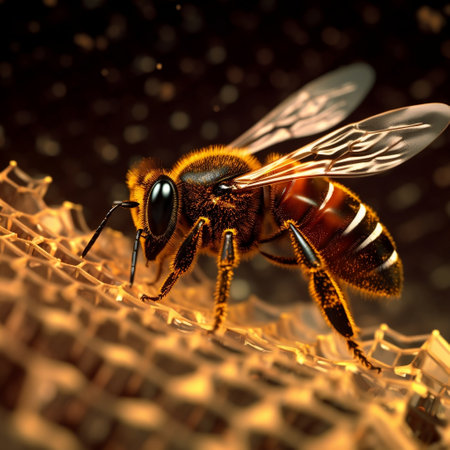 Bee Collecting Honey: Macro Close-Up Generative AIの素材