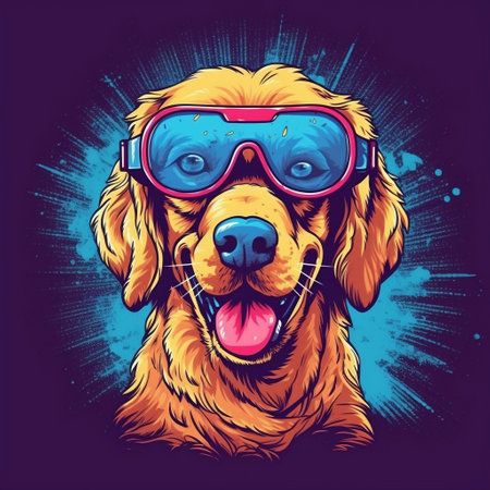 Pet Concept: Sunglasses-Wearing Retriever Generative AIの素材