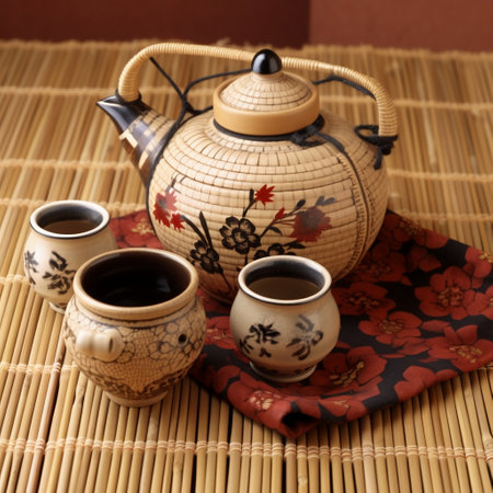 Japanese Tea Set: Bamboo Background Generative AIの素材