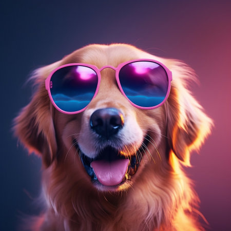 Pet Concept: Sunglasses-Wearing Retriever Generative AIの素材
