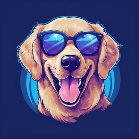 Pet Concept: Sunglasses-Wearing Retriever Generative AIの素材