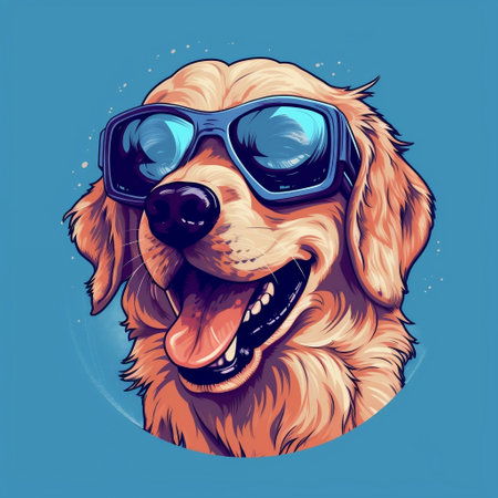 Pet Concept: Sunglasses-Wearing Retriever Generative AIの素材