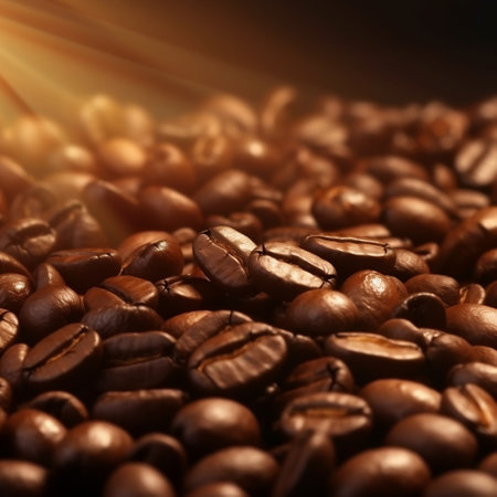 Flying Coffee Beans: Close-Up Background Generative AIの素材
