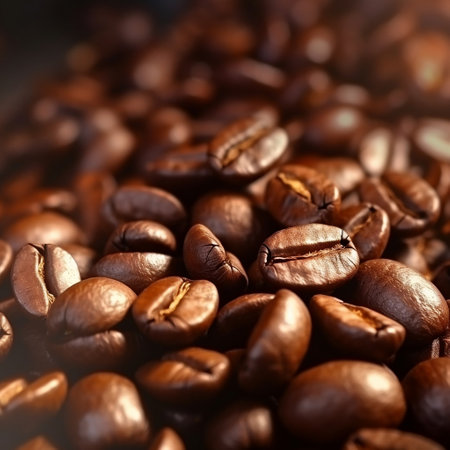 Flying Coffee Beans: Close-Up Background Generative AIの素材