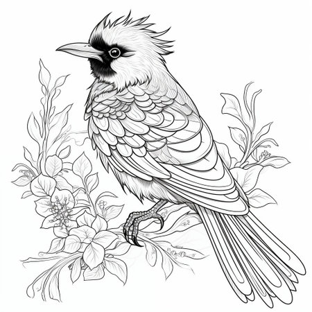 Clean Coloring Book Illustration of a Black Bird Generative AIの素材