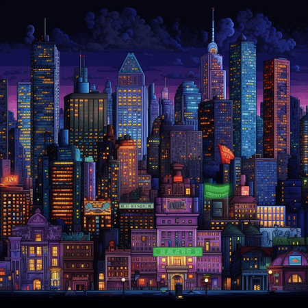 32 Pixel Art New York City at Night Generative AIの素材