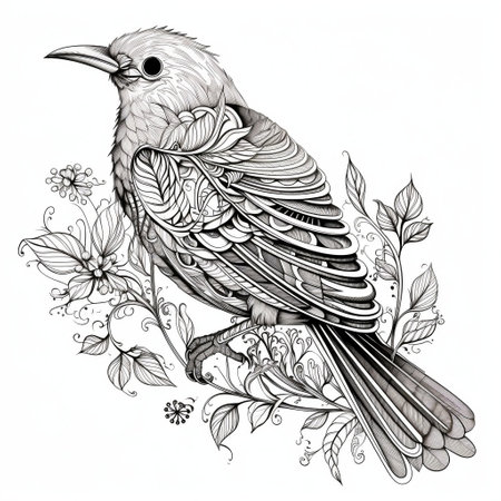 Clean Coloring Book Illustration of a Black Bird Generative AIの素材