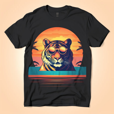 Tiger in Sunglasses at Cool Sunset Generative AIの素材