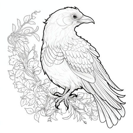 Clean Coloring Book Illustration of a Black Bird Generative AIの素材