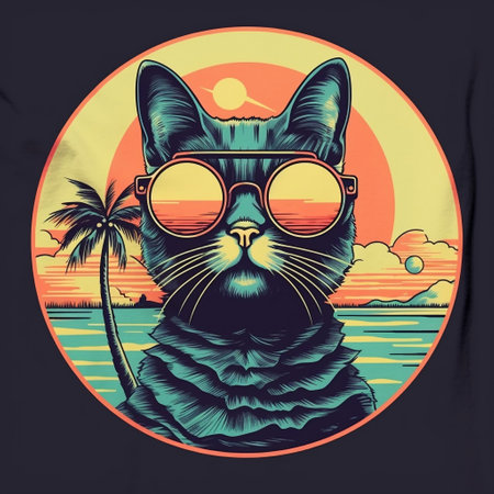 Sunglasses Cat at Cool Sunset Generative AIの素材