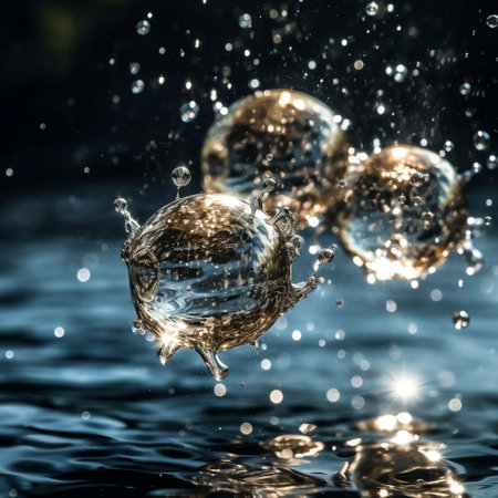 Balls of Water Suspended in Air with Ripples Generative AIの素材