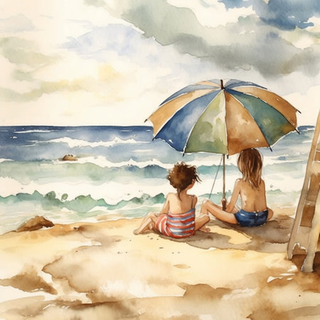 Super Adorable Summer Beach Nursery Art Generative AIの素材