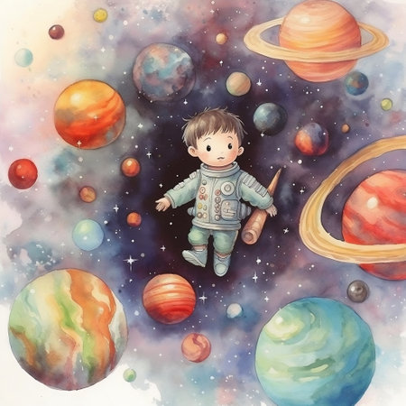 Super Adorable Space Galaxy Nursery Art Generative AIの素材