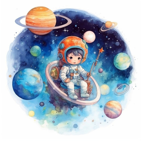 Super Adorable Space Galaxy Nursery Art Generative AIの素材