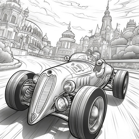 Super Adorable Small Race Car Line Art in Color Generative AIの素材
